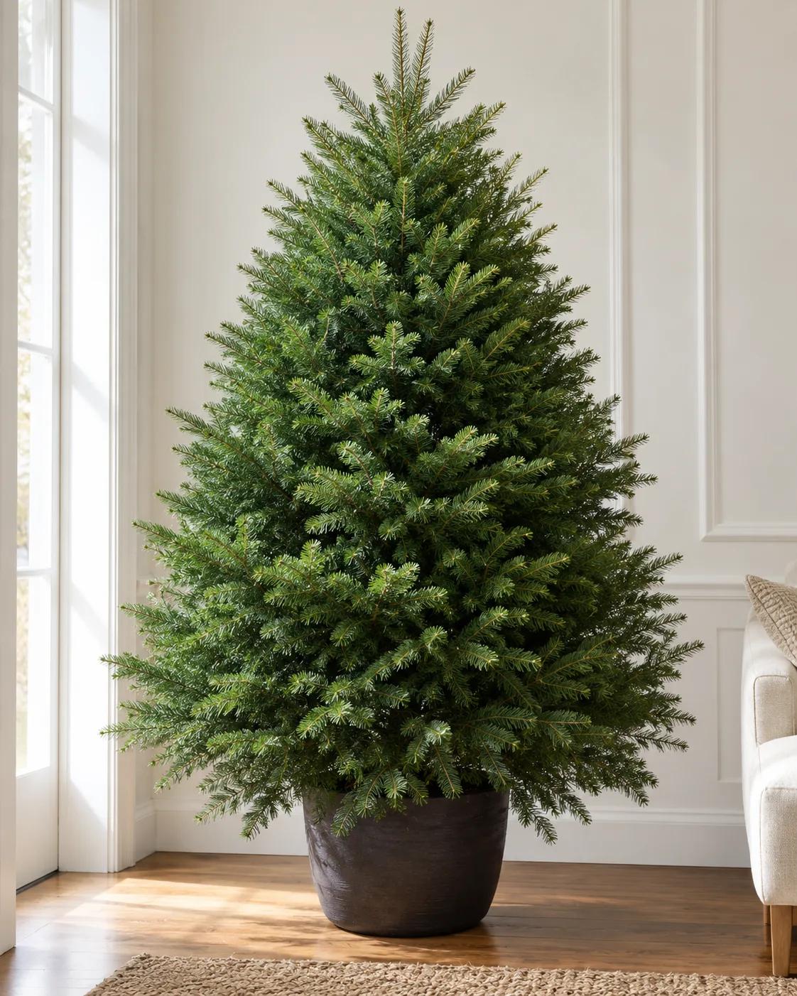 Natural Christmas tree in a home